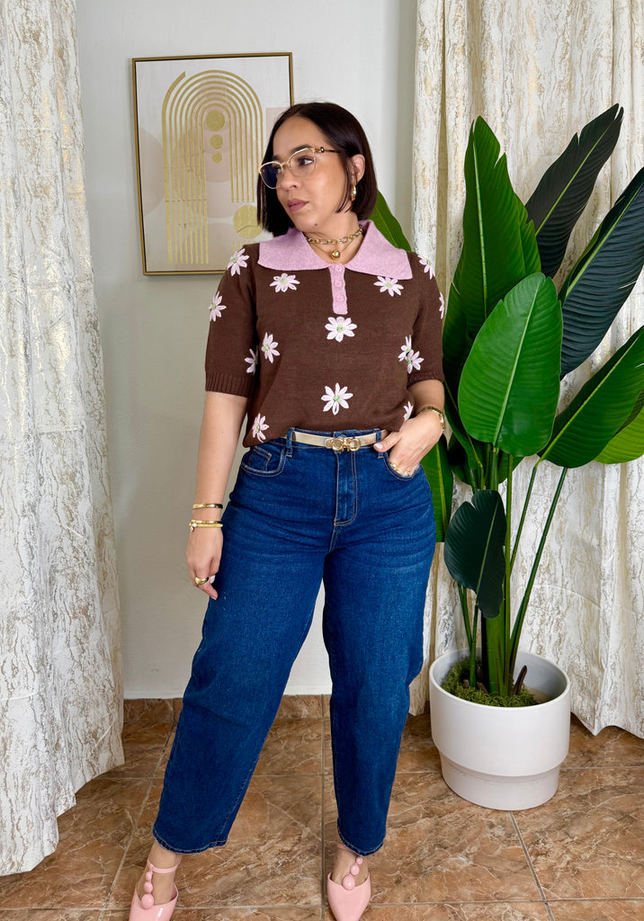 TAINY FLORY TOP MARRON