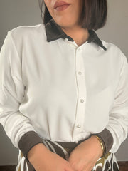 WHITE- DARK BROWN  TOP