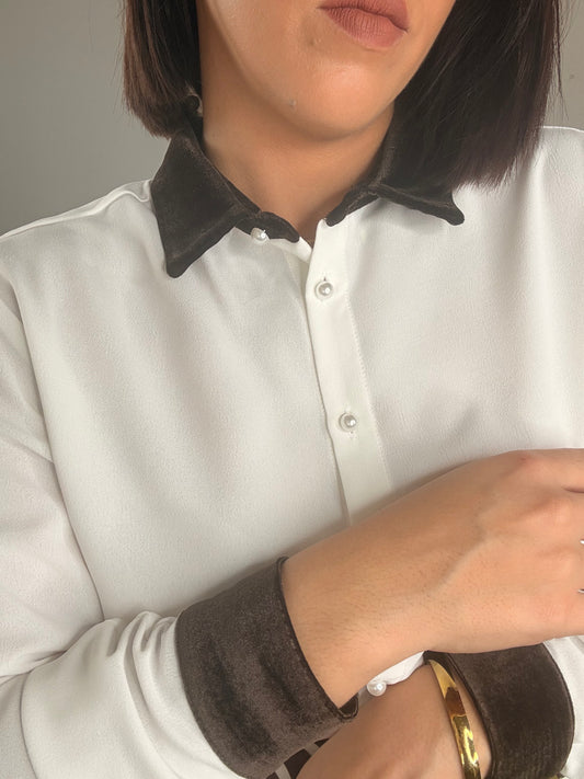 WHITE- DARK BROWN  TOP