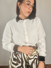 WHITE- DARK BROWN  TOP