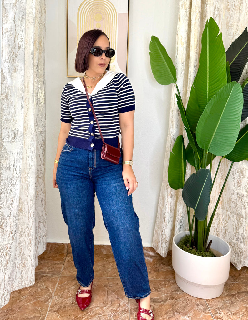 CHIC" NAVY TOP