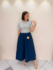 ANI FLOWY NAVY MIDI DRESS