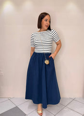 ANI FLOWY NAVY MIDI DRESS