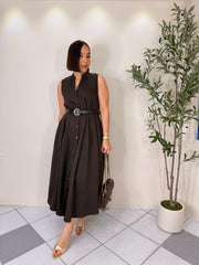 PRE ORDEN KAMILA- BROWN MIDI DRESS llega  aprox 18 Enero