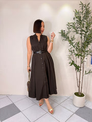 PRE ORDEN KAMILA- BROWN MIDI DRESS llega  aprox 18 Enero