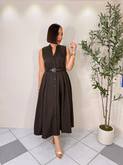 PRE ORDEN KAMILA- BROWN MIDI DRESS llega  aprox 18 Enero