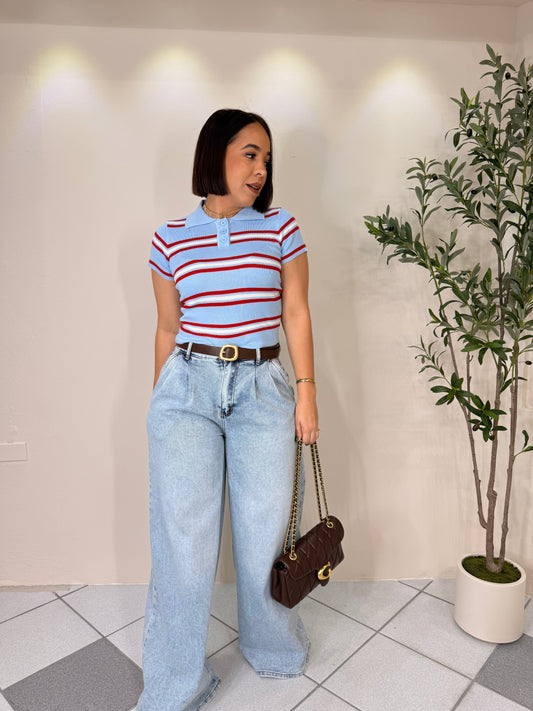 ALONDRA LIGHT BLUE POLO TOP