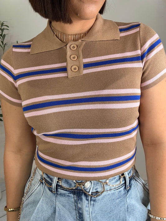 ALONDRA BEIGE POLO TOP