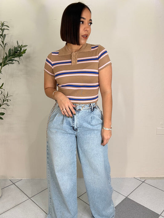 ALONDRA BEIGE POLO TOP