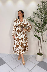 KEISHLA"  MIDI DRESS BROWN FLORAL