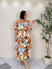 CATALINA"  TIERED  MOCHA BLUE MIDI DRESS