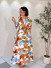 CATALINA"  TIERED  MOCHA BLUE MIDI DRESS