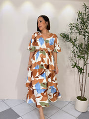 CATALINA"  TIERED  MOCHA BLUE MIDI DRESS