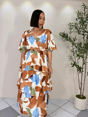 CATALINA"  TIERED  MOCHA BLUE MIDI DRESS