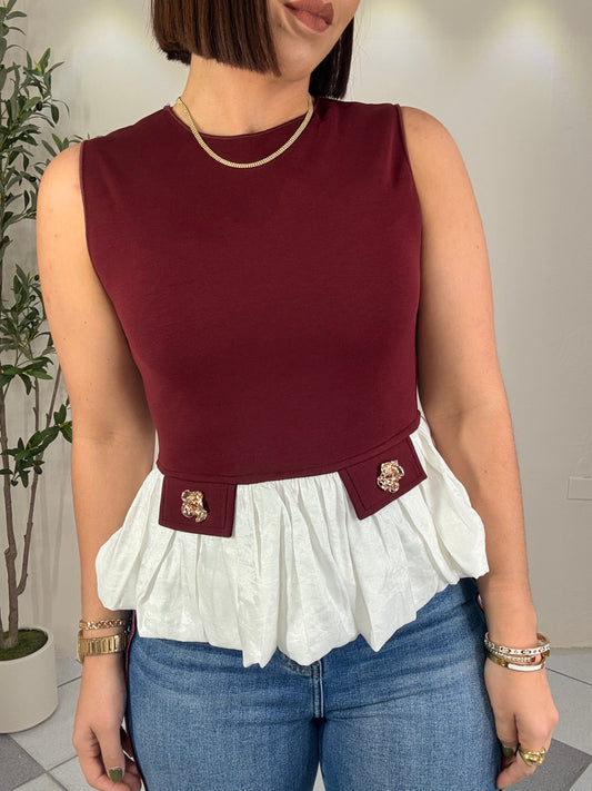 XIMENA PEPLUM  WINE TOP
