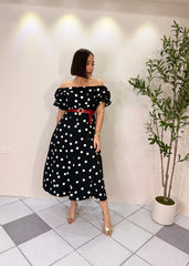 ANALIA" POLKA DOT MIDI DRESS BLACK