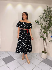 ANALIA" POLKA DOT MIDI DRESS BLACK