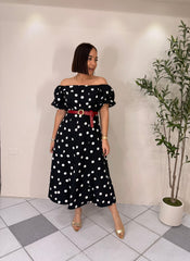 ANALIA" POLKA DOT MIDI DRESS BLACK