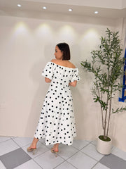 ANALIA" POLKA DOT MIDI DRESS BLACK